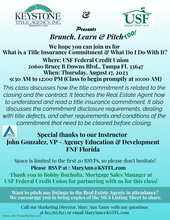 Brunch Learn Pitch Too - What Is a Title Commitment & What Do I Do With It 