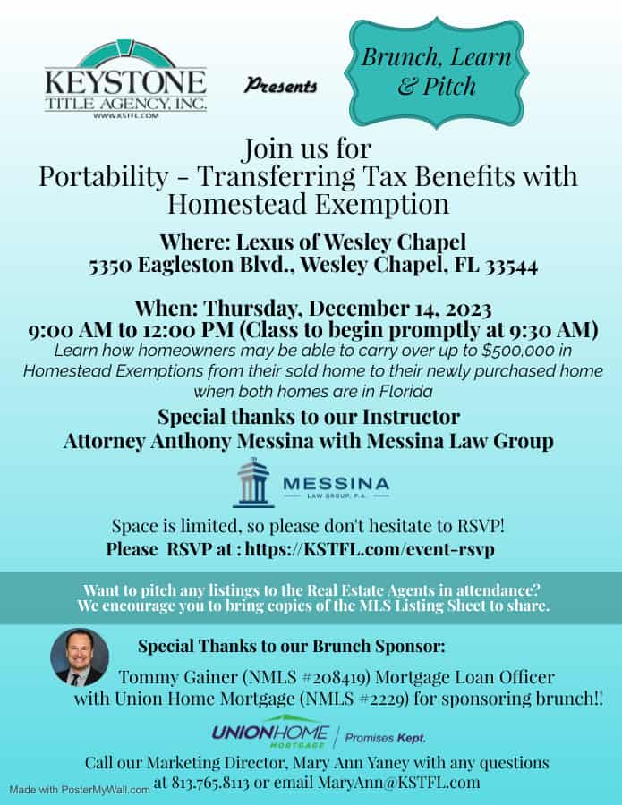 Brunch Learn & Pitch:  Portability - Transferring Tax Benefits with Homestead Exemption