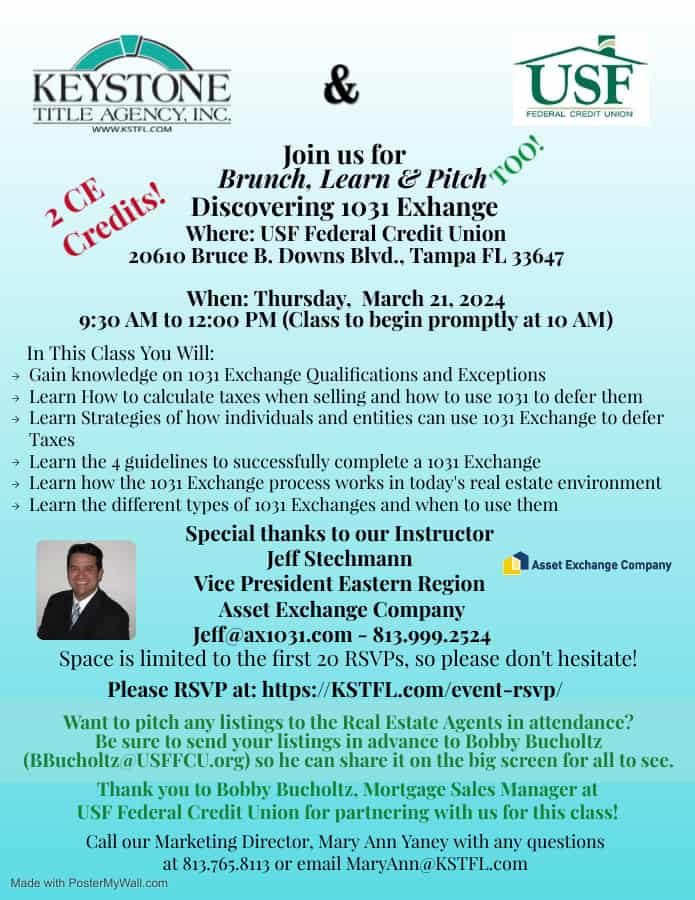 Brunch Learn & Pitch: Discovering 1031 Exchange March 21, 2024