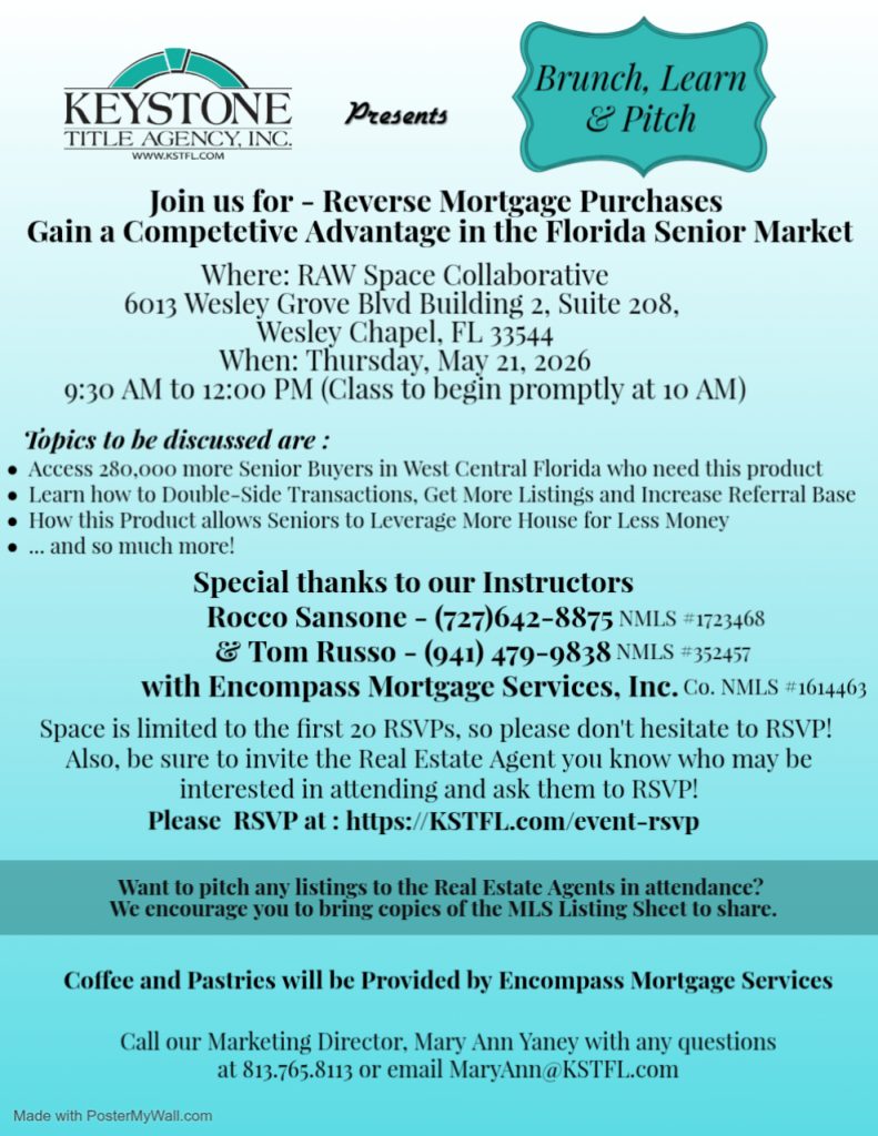 Brunch Learn Pitch - Reverse Mortgage Purchases - Gain a Competitive Advantage in The Florida Senior Market